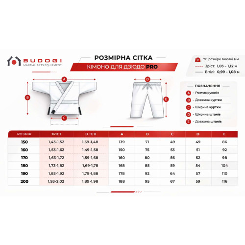 Біле кімоно для хлопців/чоловіків, дзюдо, TM BUDOGI серія PRO,  щільність 650 гр/м.кв.